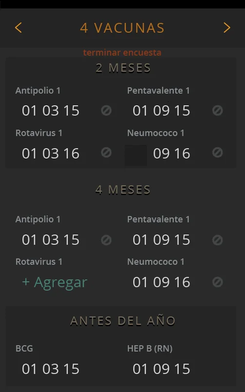 Módulo de vacunas de la app de 2016