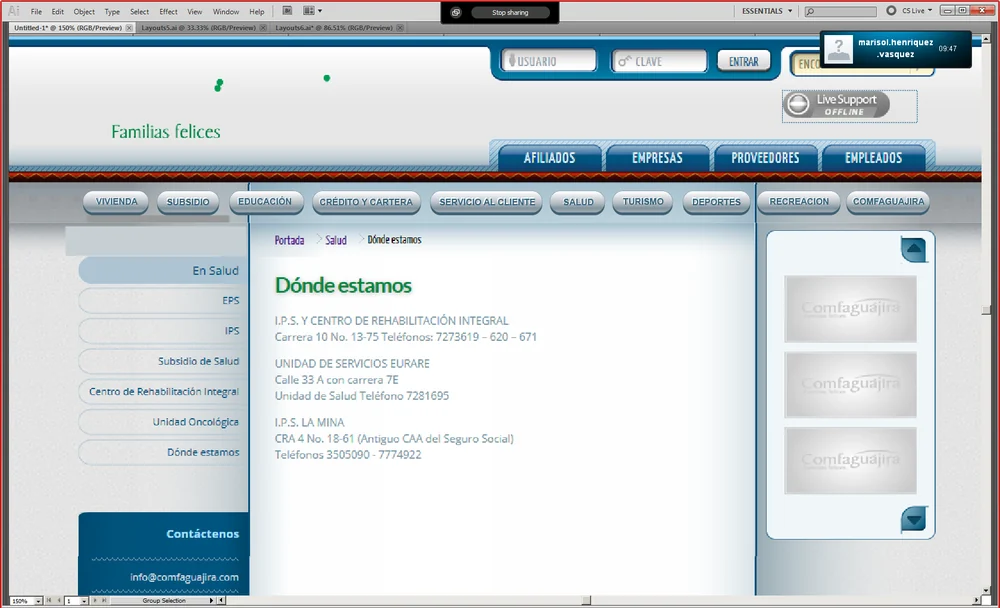 El archivo de trabajo: las internas maquetadas en Illustrator