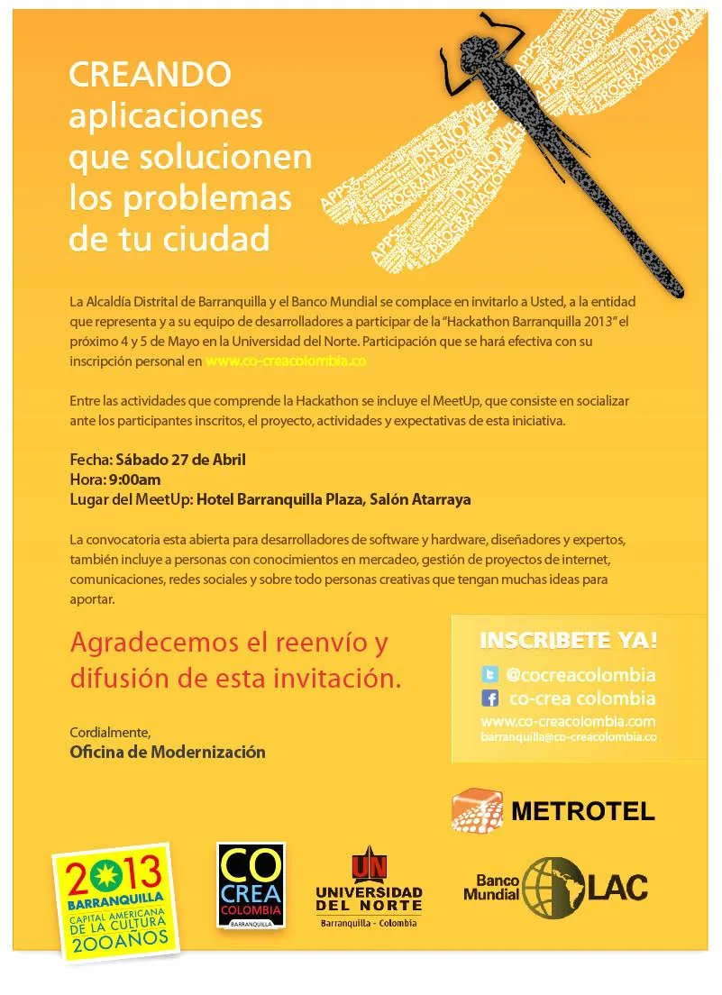 Pieza de convocatoria del Hackathon CoCrea Barranquilla 2013