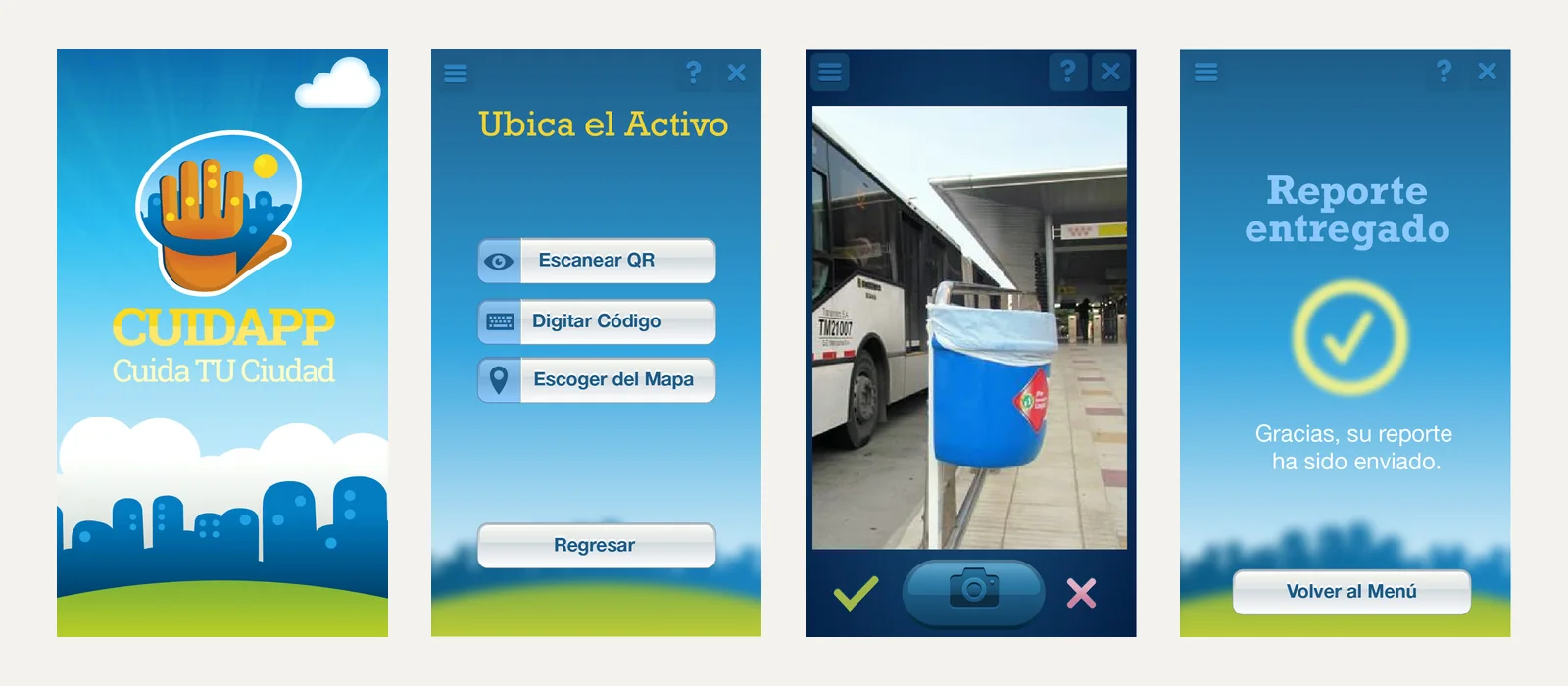 El recorrido ciudadano de CUIDAPP: marca, ubicación del activo, captura de evidencia y confirmación del envío