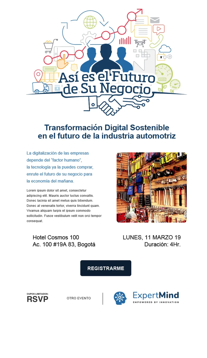 Mailing del evento con foco en la industria automotriz