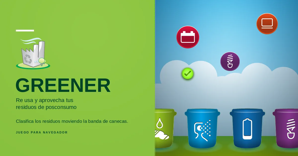 GREENER recuperado como juego de navegador en 2026: los residuos caen sobre la banda de canecas