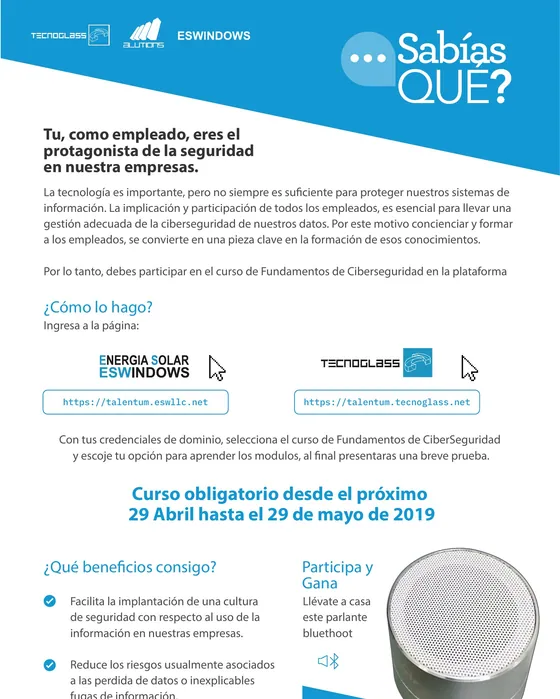 Pieza que convoca al curso obligatorio de fundamentos de ciberseguridad de abril de 2019