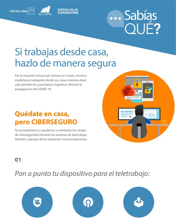Pieza sobre teletrabajo seguro, con la ilustraci&oacute;n de la persona trabajando desde casa