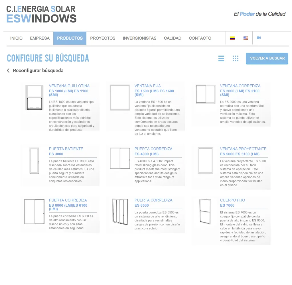 Resultados del buscador con las fichas de los sistemas que cumplen