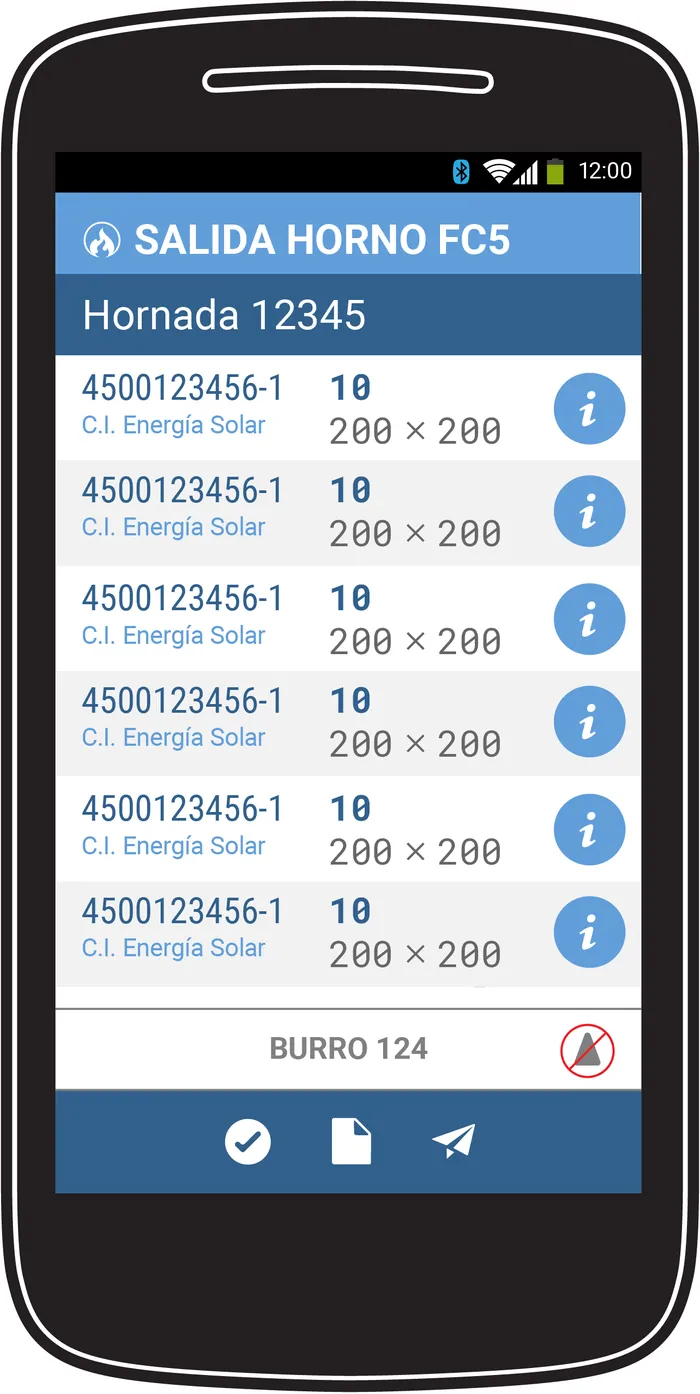 Pantalla de salida de horno con la alerta de rechazo activa