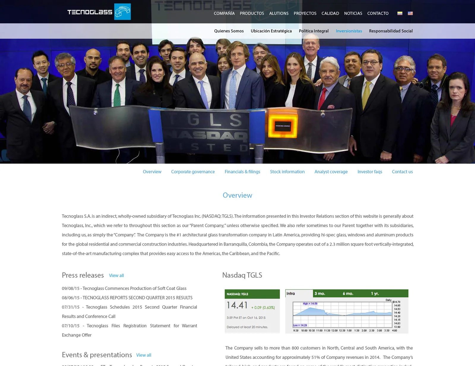 Portal de relaci&oacute;n con inversionistas con la secci&oacute;n de informes financieros y presentaciones