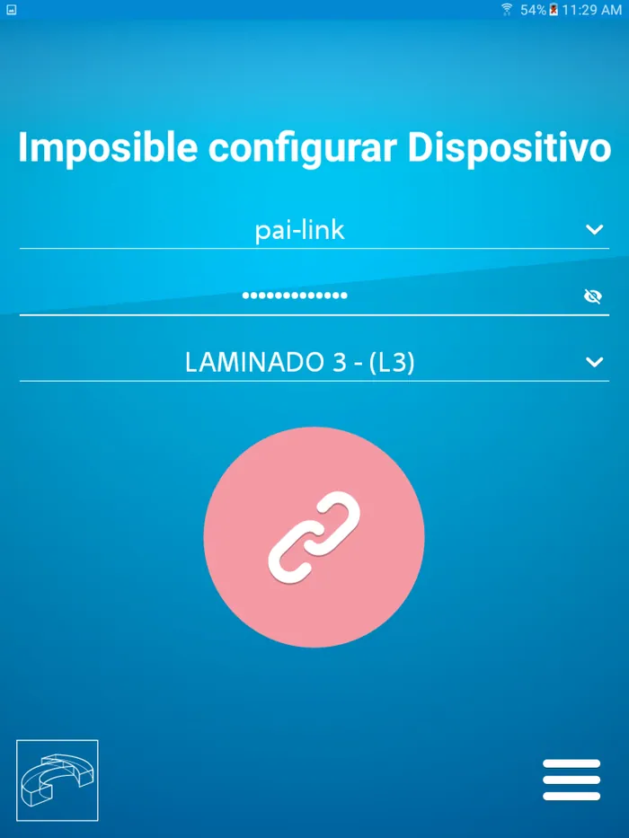 Pantalla de error de configuraci&oacute;n del dispositivo, con el indicador en rojo