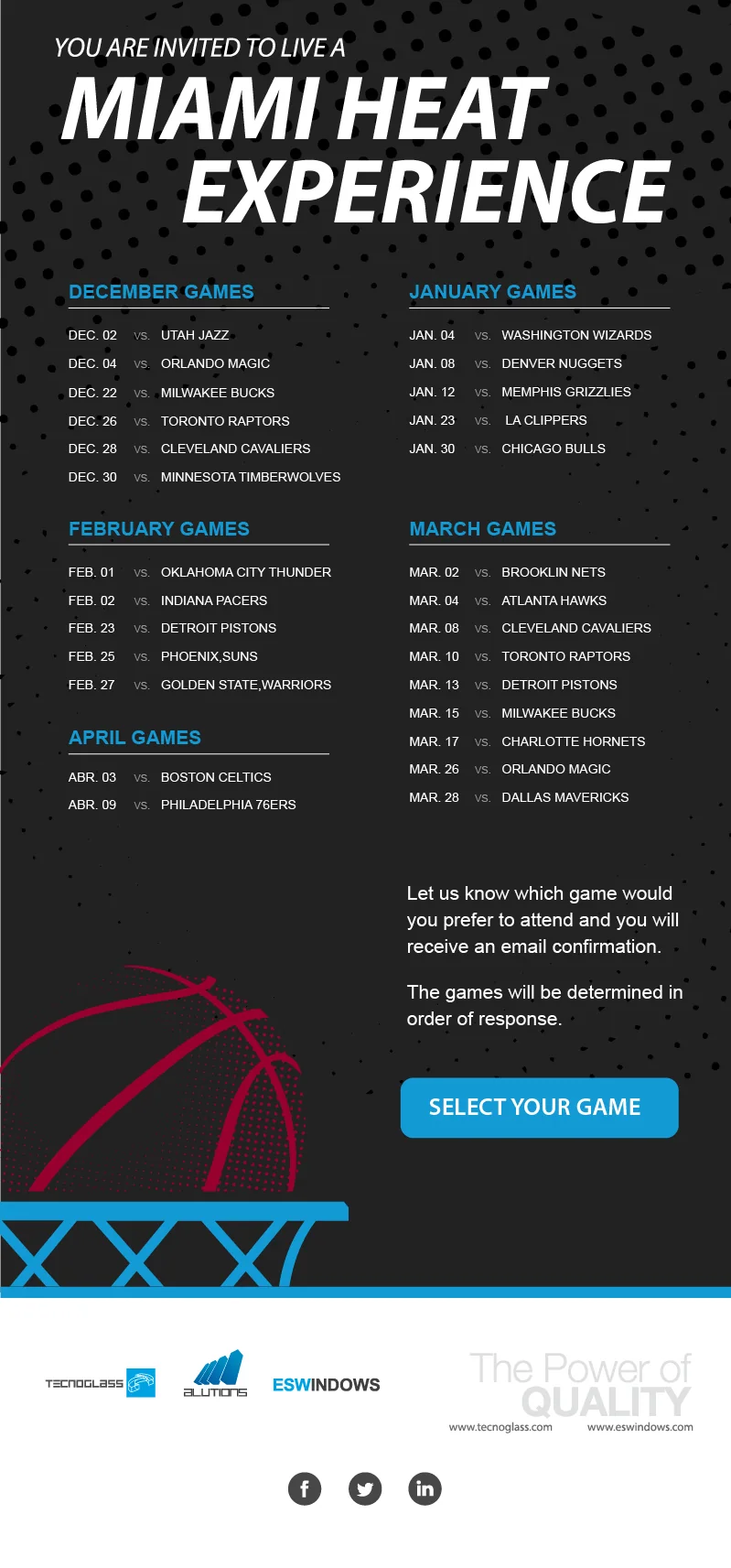 Pieza de correo con el calendario completo de partidos de la temporada y el bot&oacute;n de selecci&oacute;n de juego