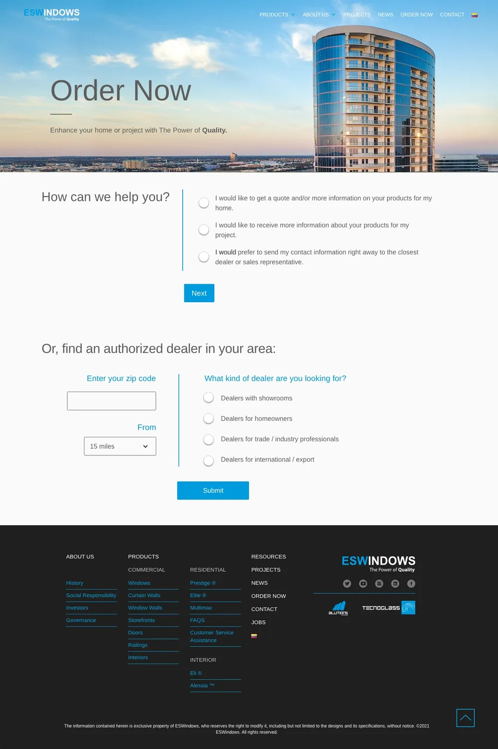Versi&oacute;n web del formulario Order Now con la b&uacute;squeda de distribuidor por c&oacute;digo postal
