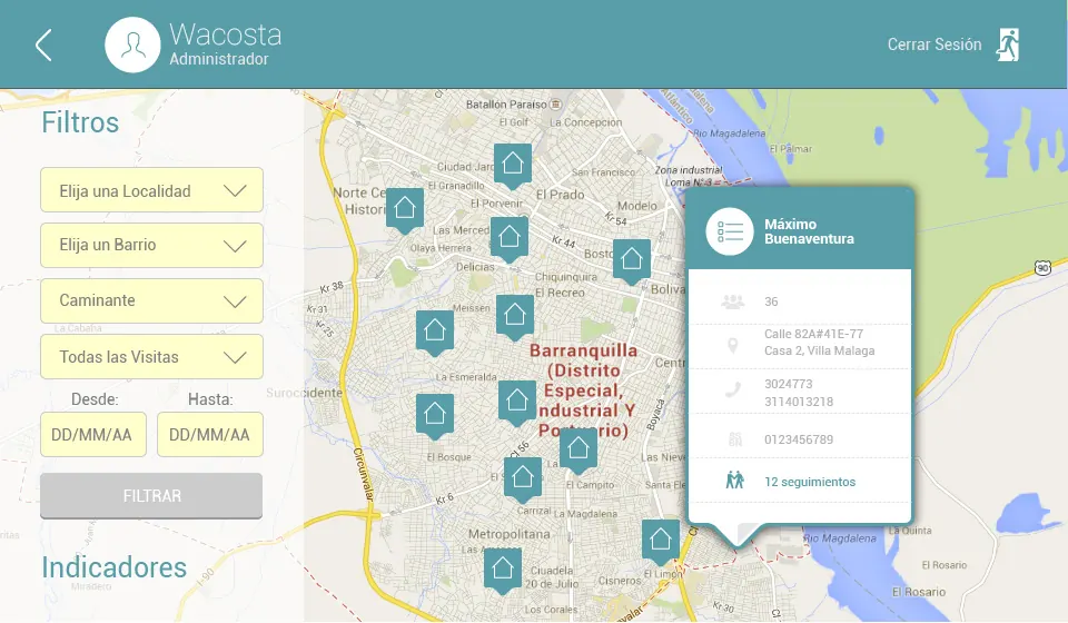 Mapa seguimiento visitas — Caminantes de la Salud