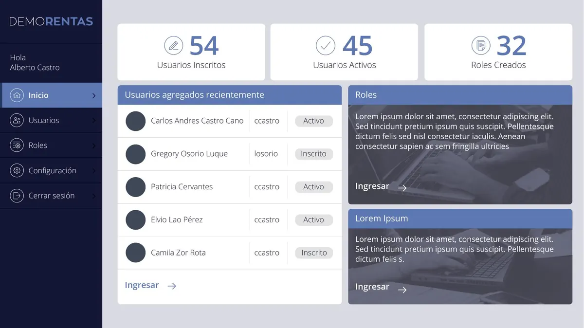 Rentas mockup — Rentas