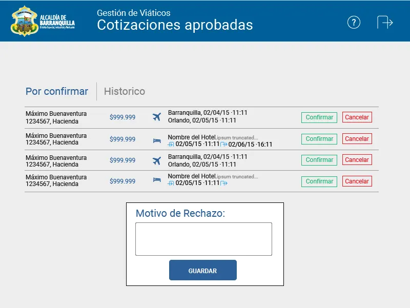 Cotizaciones aprobadas — Viáticos